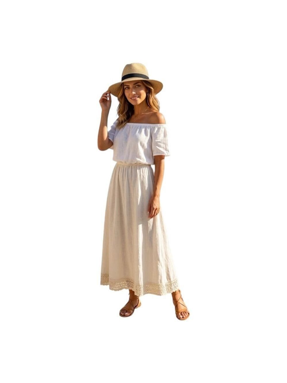 Straw Panama Style Wide Brim Sun Hat Black Band NWOT